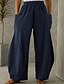 baratos Calça de linho de algodão simples-Mulheres Calças de linho de algodão Atrevido Perna larga Moda Casual Comprimento total Cintura Média Tecido Cintura elástica Respirável Confortável Micro-Elástica Rua Roupa Diária Para Noite Azul Céu