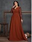 voordelige BLAUW-A-Lijn Plus Size Jurken Elegante Curvy Jurk Formele Bruiloft Vloerlengte Lange Mouw V-Hals Chiffon met Sequin