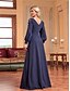 ieftine Semi-formal / Cocktail-Rochii elegante tip A-Line pentru quinceanera rochie formală de nuntă lungime până la podea mâneci lungi gât în V satin cu mărgele