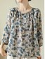 abordables Camisas-Mujer Camisas de algodón y lino Floral Básico Casual Manga 3/4 Cuello Barco Tops regulares Diario Estampado Azul Piscina Verano
