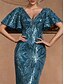 halpa Virallinen / Musta solmio-Merihevosilta/trumpetti Quinceanera-mekot elegantti mekko muodollinen häät lattiapituinen lyhyet hihat V-pääntie polyesteri V-taakse paljeteilla