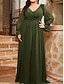 ieftine Semi-formal / Cocktail-Rochie de seară A-Line elegantă rochie formală de nuntă lungime până la podea mânecă lungă decolteu în V chiffon spate în V cu pliseuri