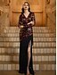 abordables NEGRO-Vestidos de Fiesta Sirena  Trompeta Elegante Vestido Formal de Boda Largo hasta el Suelo Manga Larga Escote en V con Lentejuelas y Abertura con Borlas