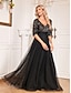 ieftine Semi-formal / Cocktail-Rochii de quinceanera A-line rochie elegantă formală nuntă lungime până la podea mânecă de jumătate de lungime decolteu în V tul cu paiete