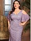 cheap Semi-formal / Cocktail-Mermaid / Trumpet Evening Gown Elegant Dress Formal Wedding Floor Length Short Sleeve V Neck Lace with Embroidery