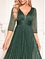 billiga Semi-formell / Cocktail-A-linjeformade Quinceanera Klänningar Elegant Klänning Formell Bröllop Golvlång Lång ärm V-ringning Chiffon med veck