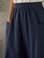 baratos Calça de linho de algodão simples-Mulheres Calças de linho de algodão Atrevido Perna larga Moda Casual Comprimento total Cintura Média Tecido Cintura elástica Respirável Confortável Micro-Elástica Rua Roupa Diária Para Noite Azul Céu