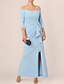 billige Formell / Sort slips-Sjøsalt  Trumpet Kvelds Kjole Elegant Kjole Formell Bryllup Gulvlengde 3/4 Lengde Erme Off Shoulder Stretch Krepp med Folder Rynkede Volanger