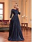 ieftine albastru-Rochii A-Line quinceanera rochie elegantă rochie formală nuntă lungime până la podea mânecă 3/4 guler cămașă poliester cu pliuri