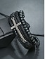 cheap Halloween Accessories-Men&#039;s Gothic Cross Leather Beaded Bracelet – Vintage Multilayer Wristband for Halloween Parties and Retro Punk Style