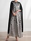 abordables Longueur du plancher-Robe cape A-Line Mère de la mariée Élégante Col bateau Cristaux Longueur au sol Manches longues avec broderie en dentelle