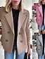baratos Blazers e Fatos-Mulheres Blazer Respirável Confortável Bolsos Casual Tecido Escritório Rua Casual Roupa Diária Trespassado Padrão Aberto para a Lateral Normal Manga Longa agasalhos Preto Rosa Marron Primavera Outono