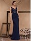 billiga Semi-formell / Cocktail-Mermaid  Trumpet Quinceanera Klänningar Elegant Klänning Formell Bröllop Golvlängd Ärmlös V-hals Satäng Rygglös med Slits