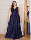 economico NERO-Abiti A-Line Taglie Forti Elegante Abito Curvy Formale Matrimonio Lunghezza P_avimento Senza Maniche Scollo a V Satin Scollo a V con Pieghe