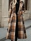 abordables Abrigos de Invierno-Mujer Abrigo Gabardina Mantiene abrigado Cómodo Botones Bolsillo Moda Moderno Plaid Vacaciones Noche Botonadura Doble Largo Cuello Vuelto Ajuste regular Manga Larga Ropa de calle Café Otoño Invierno