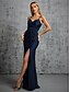 economico Abiti da damigella-Abiti da Quinceanera Sirena  Tromba Abito Elegante Formale Matrimonio Lunghezza Pavimento Senza Maniche Spaghetti Seta Senza Schiena con Fessura Arricciata
