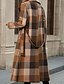 abordables Abrigos de Invierno-Mujer Abrigo Gabardina Mantiene abrigado Cómodo Botones Bolsillo Moda Moderno Plaid Vacaciones Noche Botonadura Doble Largo Cuello Vuelto Ajuste regular Manga Larga Ropa de calle Café Otoño Invierno