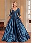 billige SVART-A-Line Quinceanera Kjoler Elegant Kjole Formell Bryllup Gulv Lengde Lang Erme V Utringning Polyester med Paljetter