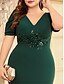 voordelige BLAUW-Zeemeermin  Trompet Plus Size Jurken Elegante Curve Jurk Formele Bruiloft Vloerlengte Korte Mouw V-hals Polyester met Applicaties