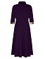 abordables Vestidos a Rayas y Geométricos-Mujer Vestido Midi Vestido de una línea Casual Exterior Noche Estándar Plaid Manga 3/4 Cuello Vuelto Negro Vino Morado Naranja Verano Otoño