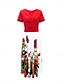 billige Blomster kjoler-Dame Midikjole Sommerkjole Fit And Flare Kjole Ferie Fest Afslappet Bryllupsgæst Fødselsdag Daglig Regulær Blomstret Grafisk Kortærmet V-hals Rød Blå Grøn Sommer