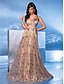 ieftine albastru-Rochii A-Line pentru Quinceanera Rochie Elegantă Formală pentru Nuntă Lungime de Pardoseală Fără Mâneci Gât în V Poliester cu Plisaje
