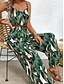 abordables Mono Floral-Mujer Normal Mono Activo Floral Sin Mangas Escote en Pico Espalda al Aire Alta cintura Vacaciones Diario Ajuste regular Verde Trébol Verano