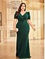 voordelige BLAUW-Zeemeermin  Trompet Plus Size Jurken Elegante Curve Jurk Formele Bruiloft Vloerlengte Korte Mouw V-hals Polyester met Applicaties