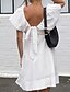 preiswerte Weiße Freizeitkleider-Damen Minikleid Weißes Kleid Mode Modern Puffärmel Urlaub Ausgehen Wochenende Normale Passform Einfach Kurzarm V Ausschnitt Weiß Sommer