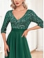 ieftine Semi-formal / Cocktail-Rochii de quinceanera A-line rochie elegantă formală nuntă lungime până la podea mânecă de jumătate de lungime decolteu în V tul cu paiete