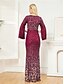 abordables Semi-formal / Cóctel-Vestidos de Quinceañera Sirena  Trompeta Elegante Vestido Boda Formal Largo hasta el Suelo Manga Larga Cuello en V Poliester con Lentejuelas