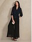 baratos Blusas Elegantes-Mulheres Camisa Social Blusa gravata na frente Túnica elegante Assimétrico Floral Elegante à moda Manga 3/4 Decote V Tops regulares Diário Trabalho Azul Marinha Verão Primavera Outono