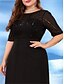 Χαμηλού Κόστους ΜΑΥΡΟΣ-Φόρεμα A-Line Plus Size Elegant Curve Formal Wedding Floor Length Half Sleeve Crew Neck Chiffon με Στρας