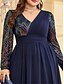 voordelige BLAUW-A-Lijn Plus Size Jurken Elegante Curvy Jurk Formele Bruiloft Vloerlengte Lange Mouw V-Hals Chiffon met Sequin