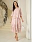 billige Formelle skjørt-Dame الالتفاف Elegant Midi Medium Midje Skjørt Blomster Multi Layer Uelastisk Fest Avslappet Rosa Sommer Chiffon