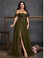 cheap GREEN-A-Line Plus Size Dresses Elegant Curve Dress Formal Wedding Floor Length Sleeveless Off Shoulder Chiffon Backless with Slit