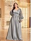 ieftine verde-Rochii Plus Size A-Line Elegantă Rochie de Curbe Formală Nuntă Lungime Pământ Mâneci Lungi Gât în V Poliester cu Pliseuri