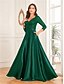 billige Semi-formel / Cocktail-A-Linje quinceanera kjoler elegant kjole formel bryllup gulvlængde langærmet V-hals satin med folder
