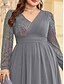 voordelige BLAUW-A-Lijn Plus Size Jurken Elegante Curvy Jurk Formele Bruiloft Vloerlengte Lange Mouw V-Hals Chiffon met Sequin