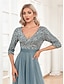 ieftine Semi-formal / Cocktail-Rochii de quinceanera A-line rochie elegantă formală nuntă lungime până la podea mânecă de jumătate de lungime decolteu în V tul cu paiete