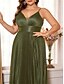 economico VERDE-Abiti A-Line Plus Size Elegante Abito Curva Abito Formale Matrimonio Lunghezza Piena Senza Maniche Scollatura a V Raso Schiena Scoperta con Pieghe