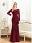 voordelige BLAUW-Zeemeermin  Trompet Quinceañera Jurken Elegante Jurk Formele Bruiloft Vloerlengte Lange Mouw Crew Neck Polyester met Pailletten