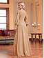 ieftine Semi-formal / Cocktail-Rochii elegante tip A-Line pentru quinceanera rochie formală de nuntă lungime până la podea mâneci lungi gât în V satin cu mărgele