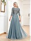 ieftine Semi-formal / Cocktail-Rochii de quinceanera A-line rochie elegantă formală nuntă lungime până la podea mânecă de jumătate de lungime decolteu în V tul cu paiete