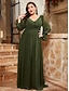 ieftine Semi-formal / Cocktail-Rochie de seară A-Line elegantă rochie formală de nuntă lungime până la podea mânecă lungă decolteu în V chiffon spate în V cu pliseuri