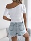 preiswerte Einfarbige Farben-Damen Tank Top Einfarbig Täglich Lässig Kurzarm Kalter Schulter-Ausschnitt Normale Oberteile Täglich Strandbekleidung Schwarz Weiß Fuchsie Orange Khaki Sommer Frühling