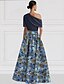 cheap Cocktail Dresses-Jacquard Brocade Floral A-Line Prom Dresses Elegant Dress Formal Wedding Guest Ankle Length Short Sleeve One Shoulder Pocket Nylon with Pocket