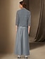 abordables Conjuntos de vestidos para mamá-Vestido de madre de la novia A-line de 3 piezas vestido elegante simple casual cuello barco longitud hasta el tobillo satén manga larga con encaje