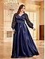 ieftine verde-Rochii Plus Size A-Line Elegantă Rochie de Curbe Formală Nuntă Lungime Pământ Mâneci Lungi Gât în V Poliester cu Pliseuri