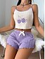billiga Sovtoppar och underdelar till dam-Dam Pyjamas set Ledigt Komfort Körsbär Elastisk midja Strap Top Shorts Hem Dagligen Ärmlös remmar Gul Rodnande Rosa Blå Purpur Sommar Normal